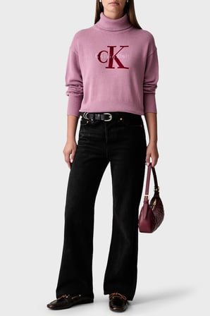 Calvin Klein Logolu % 100 Pamuk Balıkçı Yaka Kazak LV047H329GVCB Kadın KAZAK LV047H329G VCB PEMBE