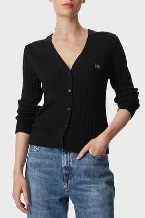 Calvin Klein % 100 Pamuk V Yaka Düğmeli Kazak LV047H305GUB1 Kadın KAZAK LV047H305G UB1 SİYAH
