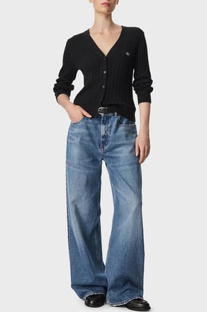 Calvin Klein % 100 Pamuk V Yaka Düğmeli Kazak LV047H305GUB1 Kadın KAZAK LV047H305G UB1 SİYAH