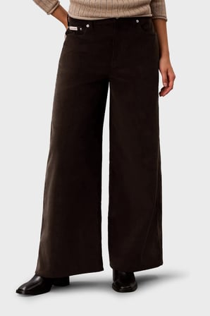 Calvin Klein % 100 Pamuk Yüksek Bel Geniş Paça Kadife Pantolon LV047H622GWFM Kadın PANTOLON LV047H622G WFM KAHVE