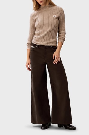 Calvin Klein % 100 Pamuk Yüksek Bel Geniş Paça Kadife Pantolon LV047H622GWFM Kadın PANTOLON LV047H622G WFM KAHVE