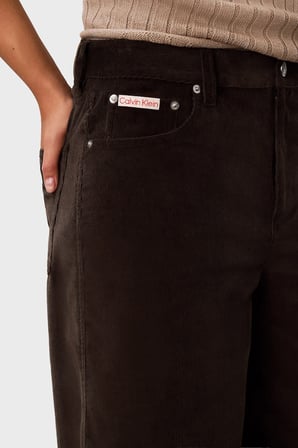 Calvin Klein % 100 Pamuk Yüksek Bel Geniş Paça Kadife Pantolon LV047H622GWFM Kadın PANTOLON LV047H622G WFM KAHVE