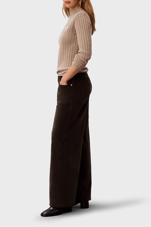 Calvin Klein % 100 Pamuk Yüksek Bel Geniş Paça Kadife Pantolon LV047H622GWFM Kadın PANTOLON LV047H622G WFM KAHVE