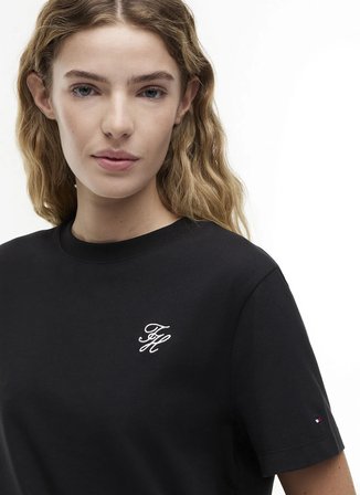 tommy hilfiger siyah kadın bisiklet yaka nakışlı t-shirt ww0ww49941bds