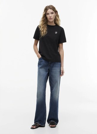 tommy hilfiger siyah kadın bisiklet yaka nakışlı t-shirt ww0ww49941bds
