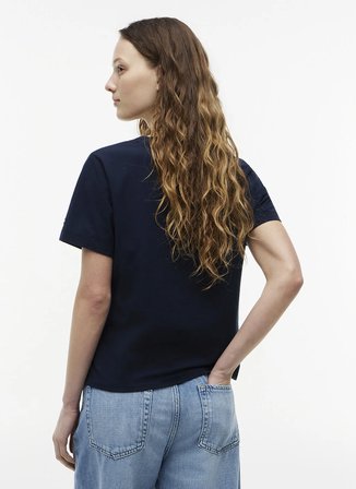 Tommy Hilfiger Lacivert Kadın Bisiklet Yaka Nakışlı T-Shirt WW0WW49941C1G