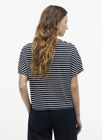 Tommy Hilfiger Lacivert Kadın Bisiklet Yaka Çizgili T-Shirt WW0WW499260X4