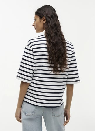 Tommy Hilfiger Beyaz Kadın Çizgili Polo T-Shirt WW0WW499710A9