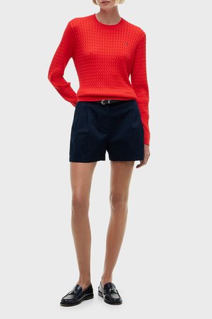 Tommy Hilfiger % 100 Pamuk Regular Fit Bisiklet Yaka Örgü Kazak Kadın KAZAK WW0WW44993 XNF KIRMIZI