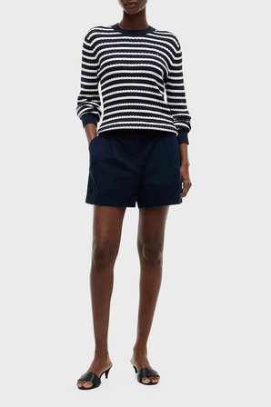Tommy Hilfiger % 100 Pamuk Regular Fit Bisiklet Yaka Örgü Kazak Kadın KAZAK WW0WW44993 0X7 MAVİ-BEJ