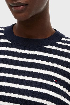 Tommy Hilfiger % 100 Pamuk Regular Fit Bisiklet Yaka Örgü Kazak Kadın KAZAK WW0WW44993 0X7 MAVİ-BEJ
