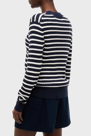 Tommy Hilfiger % 100 Pamuk Regular Fit Bisiklet Yaka Örgü Kazak Kadın KAZAK WW0WW44993 0X7 MAVİ-BEJ