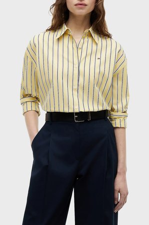 Tommy Hilfiger Poplin Çizgili Boxy Gömlek Kadın GÖMLEK WW0WW49940 0FR SARI