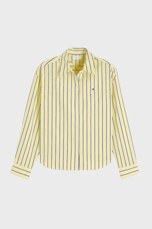 Tommy Hilfiger Poplin Çizgili Boxy Gömlek Kadın GÖMLEK WW0WW49940 0FR SARI