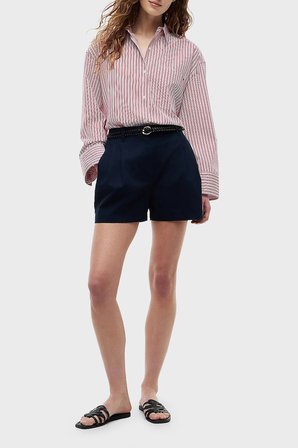 Tommy Hilfiger Poplin Çizgili Oversize Gömlek Kadın GÖMLEK WW0WW51129 0FC BEYAZ-KIRMIZI