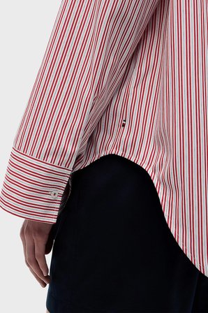 Tommy Hilfiger Poplin Çizgili Oversize Gömlek Kadın GÖMLEK WW0WW51129 0FC BEYAZ-KIRMIZI