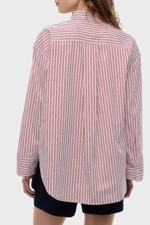 Tommy Hilfiger Poplin Çizgili Oversize Gömlek Kadın GÖMLEK WW0WW51129 0FC BEYAZ-KIRMIZI