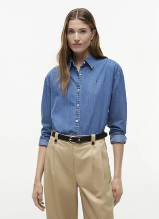 Tommy Hilfiger Mavi Kadın Denim Gömlek WW0WW505280YE