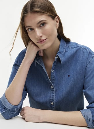 Tommy Hilfiger Mavi Kadın Denim Gömlek WW0WW505280YE
