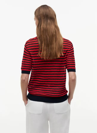 Tommy Hilfiger Kırmızı Kadın Çizgili Triko Polo T-Shirt WW0WW500600X6