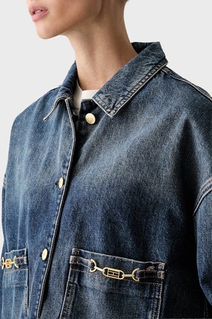 Tommy Hilfiger Pamuklu Klasik Yaka Düğmeli Kot Ceket Kadın KOT CEKET WW0WW50962 1A9 MAVİ
