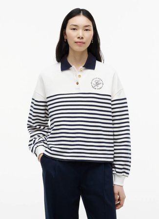 Tommy Hilfiger Beyaz Kadın Çizgili Sweatshirt WW0WW500360FG