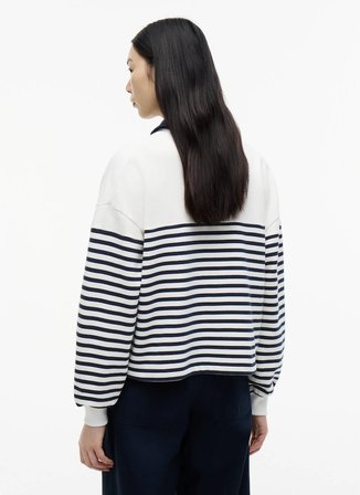 Tommy Hilfiger Beyaz Kadın Çizgili Sweatshirt WW0WW500360FG