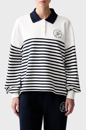 Tommy Hilfiger %100 Pamuk Logolu Relaxed Fit Sweat Kadın SWEAT WW0WW50036 0FG BEYAZ-LACİVERT