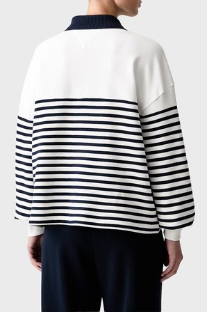 Tommy Hilfiger %100 Pamuk Logolu Relaxed Fit Sweat Kadın SWEAT WW0WW50036 0FG BEYAZ-LACİVERT