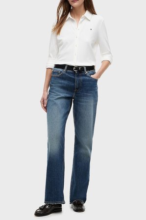 Tommy Hilfiger Pamuklu Loose Fit Düz Paça Jeans Kadın KOT PANTOLON WW0WW50963 1A9 MAVİ