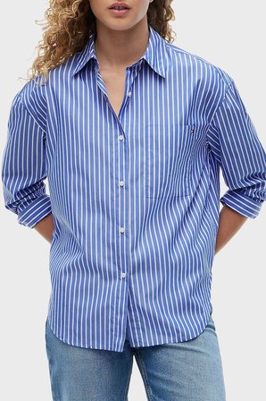 Tommy Hilfiger Poplin Çizgili Oversize Gömlek Kadın GÖMLEK WW0WW51120 0BH MAVİ