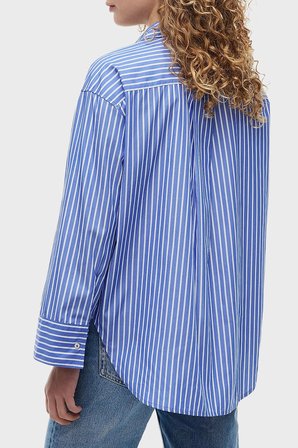Tommy Hilfiger Poplin Çizgili Oversize Gömlek Kadın GÖMLEK WW0WW51120 0BH MAVİ