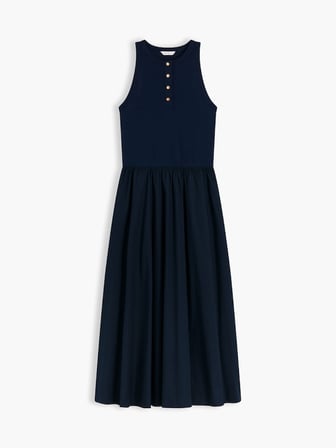 GOLD BUTTON POPLIN MIX DRESS Kadın Mavi Elbise - WW0WW49628