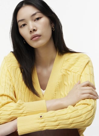 Tommy Hilfiger Sarı Kadın Triko Hırka WW0WW50078ZF0