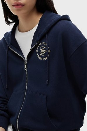 Tommy Hilfiger Pamuklu Regular Fit Kapüşonlu Fermuarlı Logolu Sweat Kadın SWEAT WW0WW50938 C1G LACİVERT
