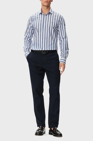 Tommy Hilfiger % 100 Pamuk Regular Fit Çizgili Gömlek Erkek GÖMLEK MW0MW43757 C7F MAVİ