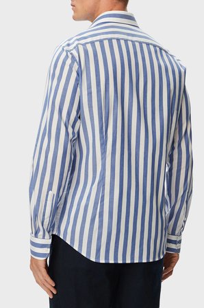 Tommy Hilfiger % 100 Pamuk Regular Fit Çizgili Gömlek Erkek GÖMLEK MW0MW43757 C7F MAVİ
