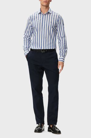 Tommy Hilfiger % 100 Pamuk Regular Fit Çizgili Gömlek Erkek GÖMLEK MW0MW43757 C7F MAVİ