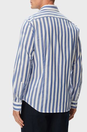 Tommy Hilfiger % 100 Pamuk Regular Fit Çizgili Gömlek Erkek GÖMLEK MW0MW43757 C7F MAVİ