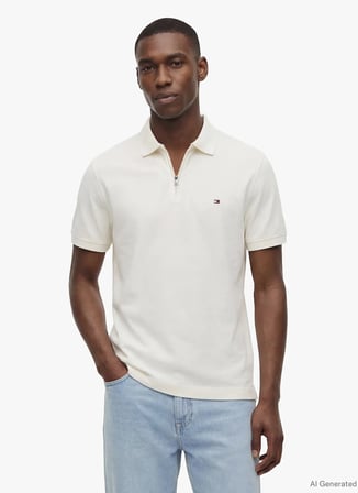 Tommy Hilfiger Ekru Erkek Regular Fit Polo T-Shirt MW0MW43282Z00_MERC PIQUE ZIP REG P
