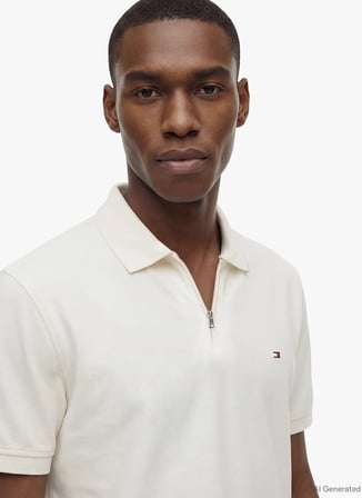 Tommy Hilfiger Ekru Erkek Regular Fit Polo T-Shirt MW0MW43282Z00_MERC PIQUE ZIP REG P