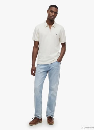 Tommy Hilfiger Ekru Erkek Regular Fit Polo T-Shirt MW0MW43282Z00_MERC PIQUE ZIP REG P