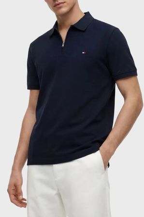 Tommy Hilfiger Pamuk Karışımlı Regular Fit Yarım Fermuarlı Polo Yaka T Shirt Erkek POLO YAKA T SHİRT MW0MW43282 DW5 LACİVERT