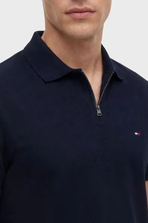 Tommy Hilfiger Pamuk Karışımlı Regular Fit Yarım Fermuarlı Polo Yaka T Shirt Erkek POLO YAKA T SHİRT MW0MW43282 DW5 LACİVERT