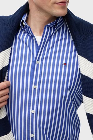 Tommy Hilfiger Çizgili Pamuklu Regular Fit Uzun Kollu Gömlek Erkek GÖMLEK MW0MW43315 0A5 MAVİ-BEYAZ
