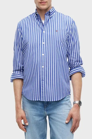 Tommy Hilfiger Çizgili Pamuklu Regular Fit Uzun Kollu Gömlek Erkek GÖMLEK MW0MW43315 0A5 MAVİ-BEYAZ