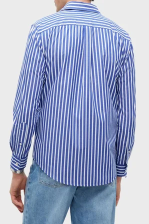 Tommy Hilfiger Çizgili Pamuklu Regular Fit Uzun Kollu Gömlek Erkek GÖMLEK MW0MW43315 0A5 MAVİ-BEYAZ