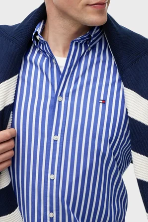 Tommy Hilfiger Çizgili Pamuklu Regular Fit Uzun Kollu Gömlek Erkek GÖMLEK MW0MW43315 0A5 MAVİ-BEYAZ