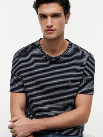 ESS SEASONAL REG FIT STRIPE TEE Erkek Mavi T-Shirt - MW0MW40923