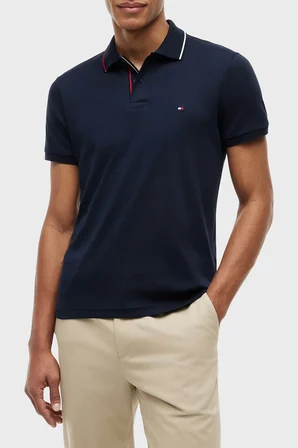 Tommy Hilfiger Pamuklu Slim Fit Düğmeli Polo Yaka T Shirt Erkek POLO YAKA T SHİRT MW0MW43263 DW5 LACİVERT